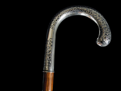 A Fine Silver Niello Walking Cane Circa 20th Century.