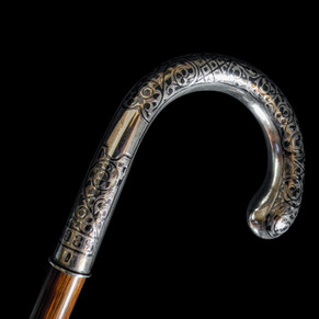 A Fine Silver Niello Walking Cane Circa 20th Century.