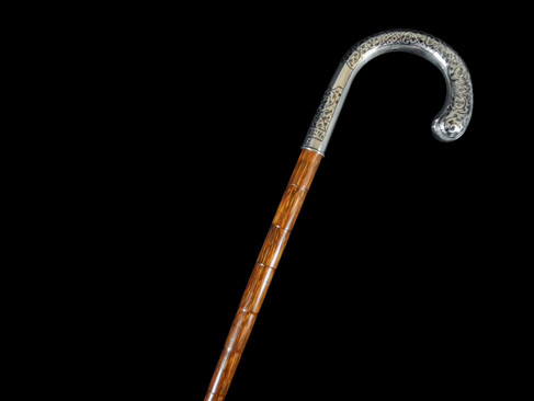 A Fine Silver Niello Walking Cane Circa 20th Century.