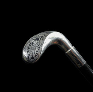 A Fine Austrian Silver Niello Walking Cane C. 20th Century.
