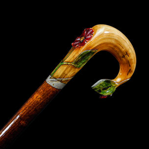 A Decorative Carved Floral Horn Walking Cane C. 20th Century.