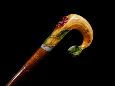 A Decorative Carved Floral Horn Walking Cane C. 20th Century.