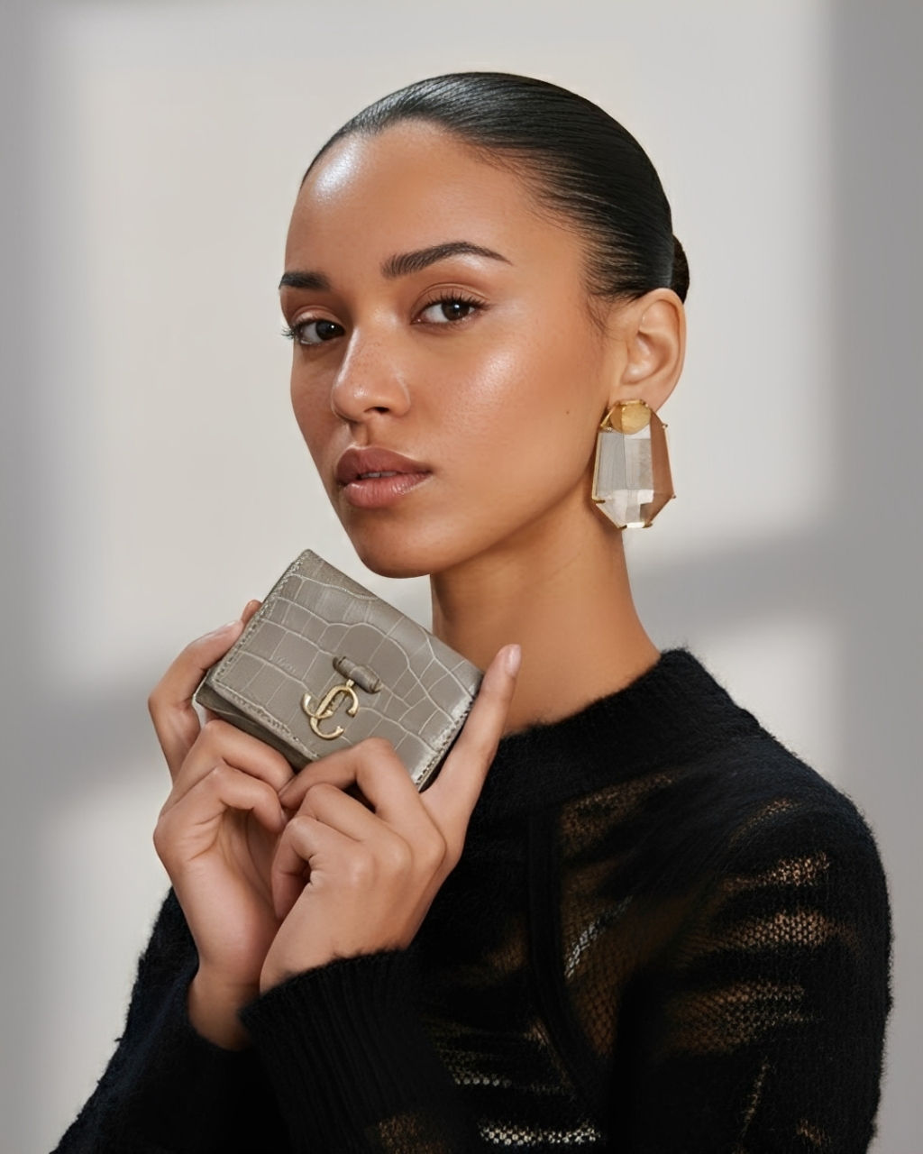 Jimmy Choo NEMO Croc-Embossed Wallet – Sand