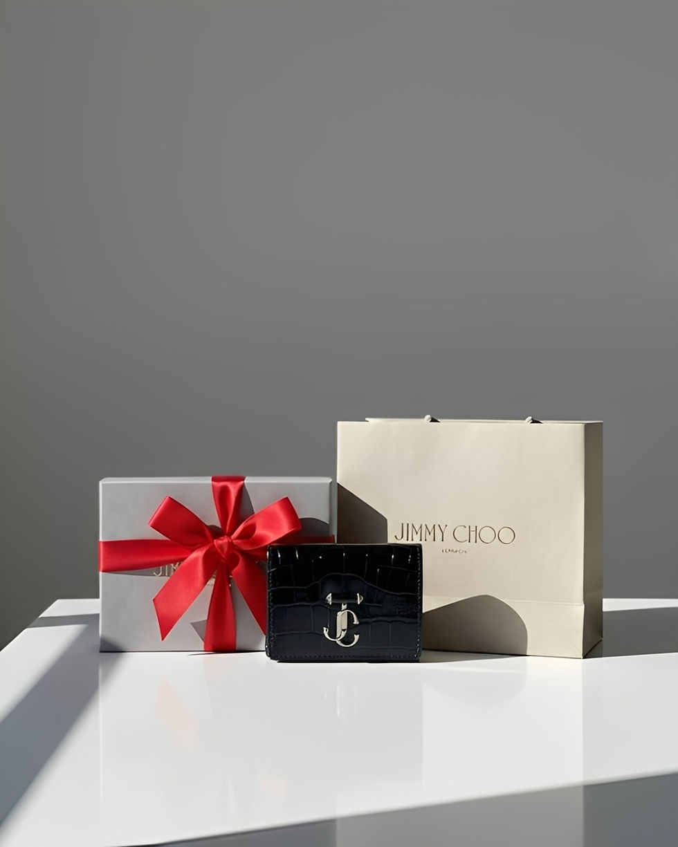 Thumbnail: Jimmy Choo NEMO Wallet – Black Croc-Embossed Leather