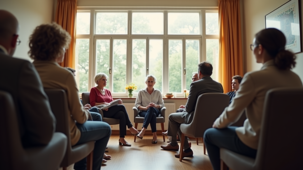 Eye-level view of a support group meeting in a community center