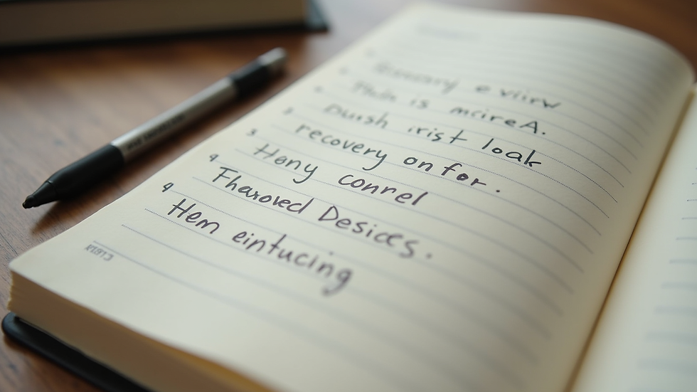 Close-up view of a journal with handwritten notes about recovery goals