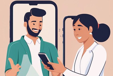 customer engaging with therapists on text on mobile phone, while therapist responding thro