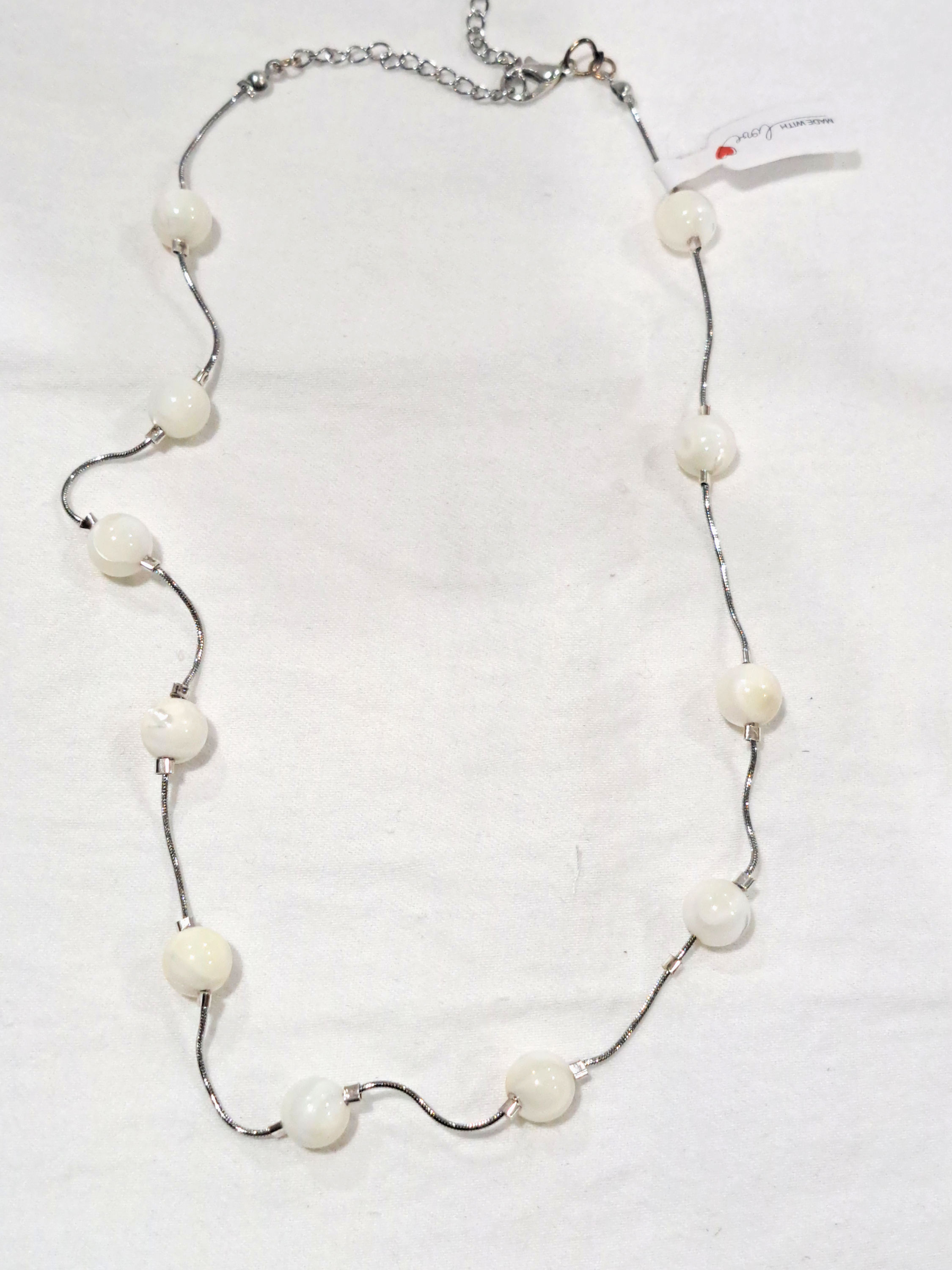 Mother of Pearl Natural Stone Stainless Steel Silver Necklace