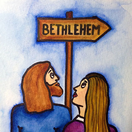 Maria und Josef auf dem Weg nach Bethlehem