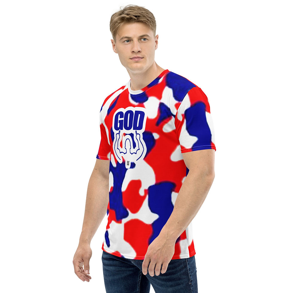 Thumbnail: Men's T-shirt In Red, White, and Blue With 2 Hand GOD Logo