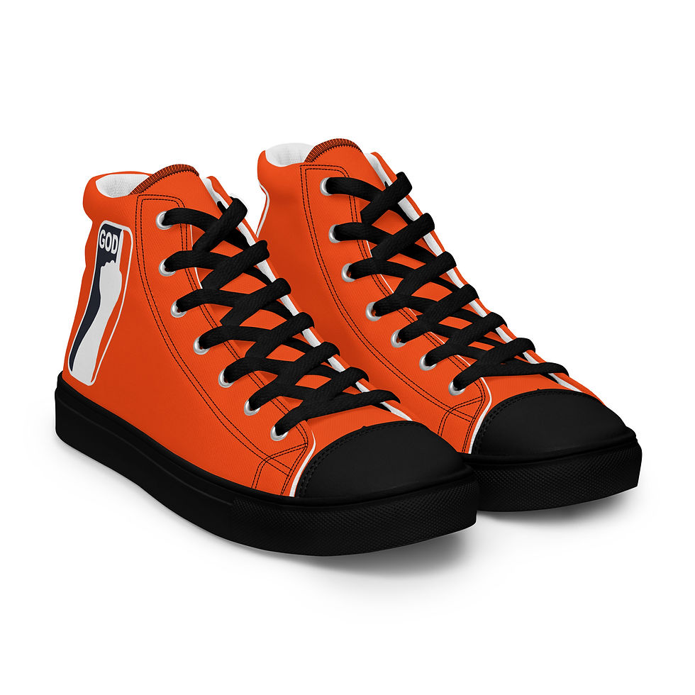 Thumbnail: Men’s High Top Canvas Shoes One Hand GOD Logo In Orange, White & Navy