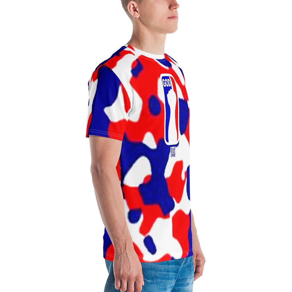 Thumbnail: Men's T-shirt In Red, White, and Blue With 1 Hand GOD Logo