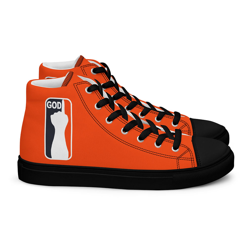 Thumbnail: Men’s High Top Canvas Shoes One Hand GOD Logo In Orange, White & Navy