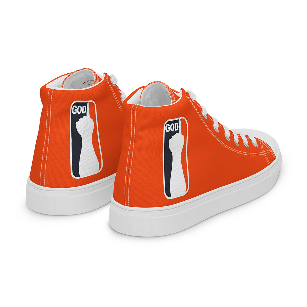 Thumbnail: Men’s High Top Canvas Shoes One Hand GOD Logo In Orange, White & Navy