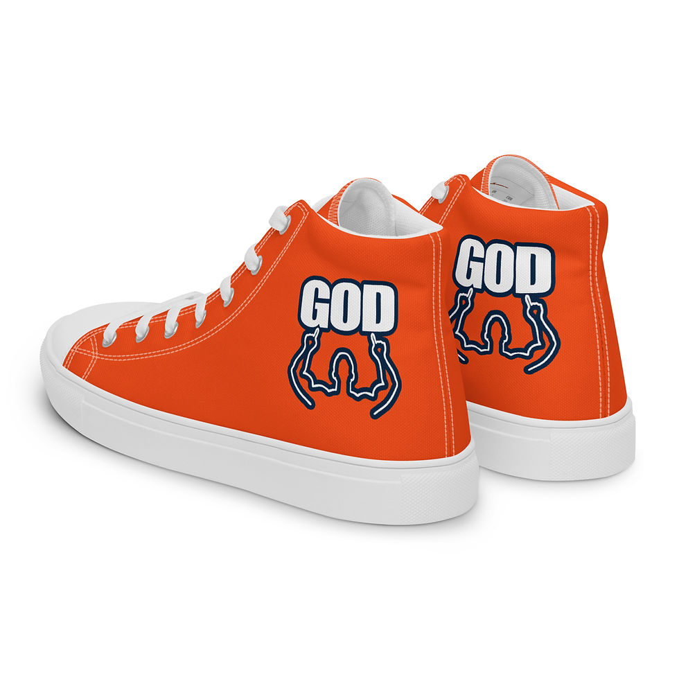 Thumbnail: Men’s High Top Canvas Shoes With 2 Hand's GOD Logo In Orange, White, and Navy