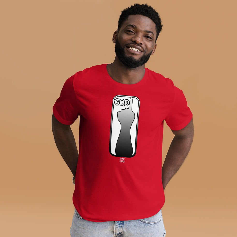 Thumbnail: Men's T-shirt In Red, White, and Silver With 1 Hand GOD Logo