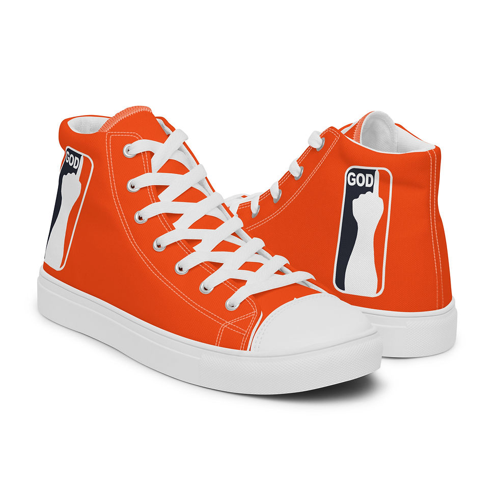 Thumbnail: Men’s High Top Canvas Shoes One Hand GOD Logo In Orange, White & Navy