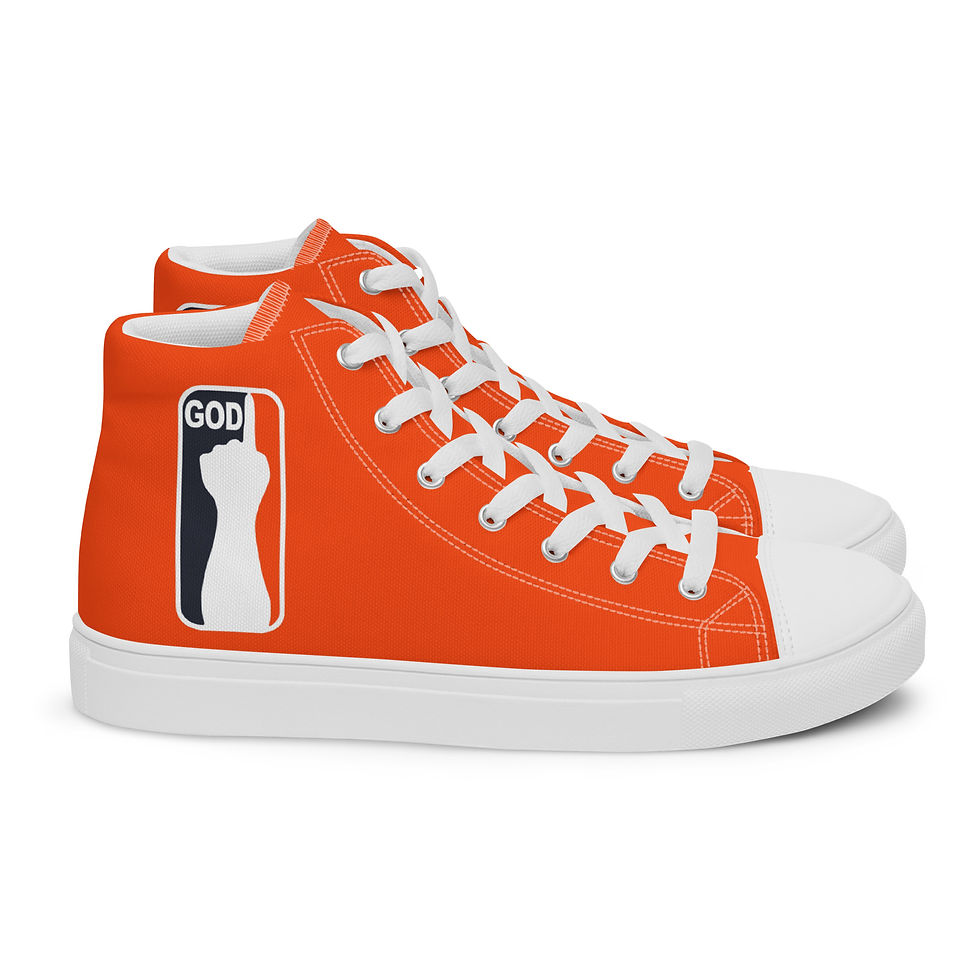 Thumbnail: Men’s High Top Canvas Shoes One Hand GOD Logo In Orange, White & Navy