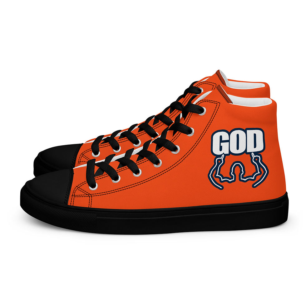 Thumbnail: Men’s High Top Canvas Shoes With 2 Hand's GOD Logo In Orange, White, and Navy