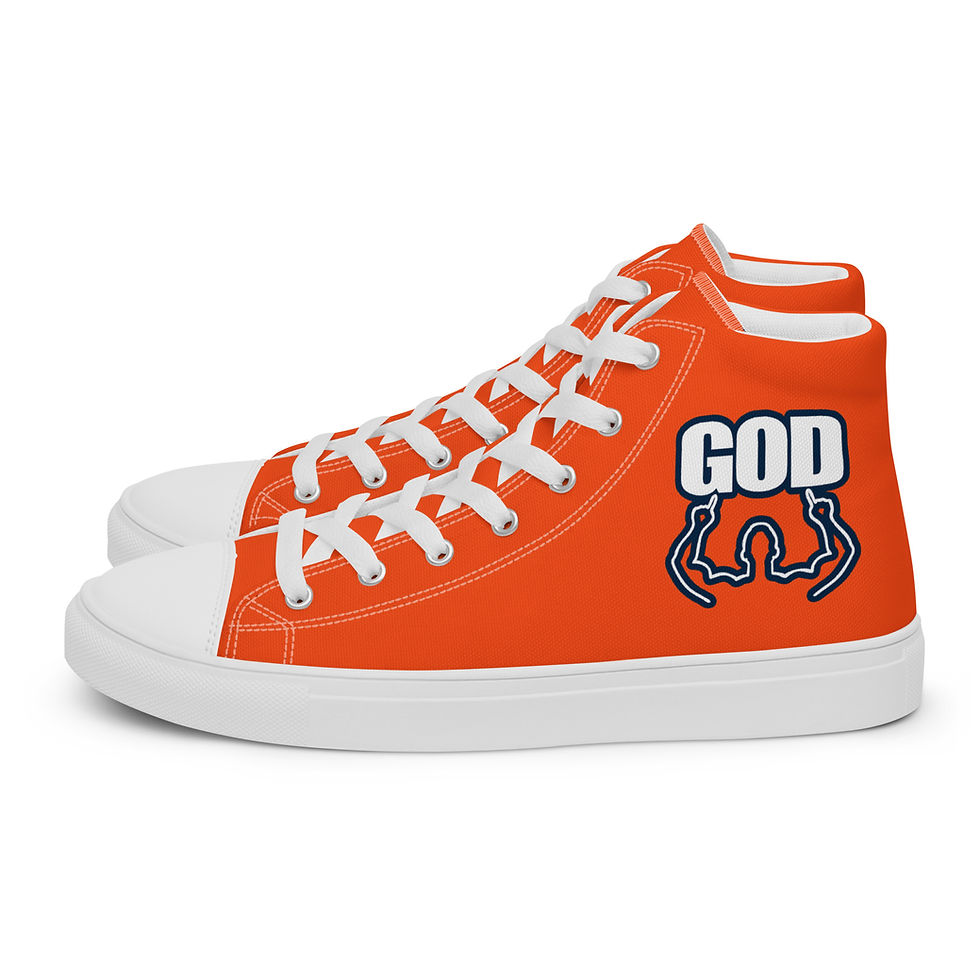 Thumbnail: Men’s High Top Canvas Shoes With 2 Hand's GOD Logo In Orange, White, and Navy