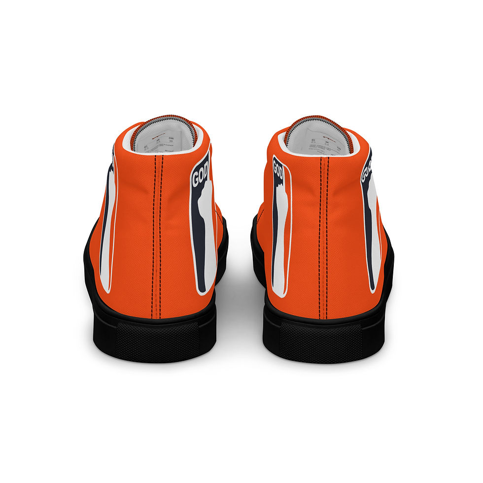 Thumbnail: Men’s High Top Canvas Shoes One Hand GOD Logo In Orange, White & Navy