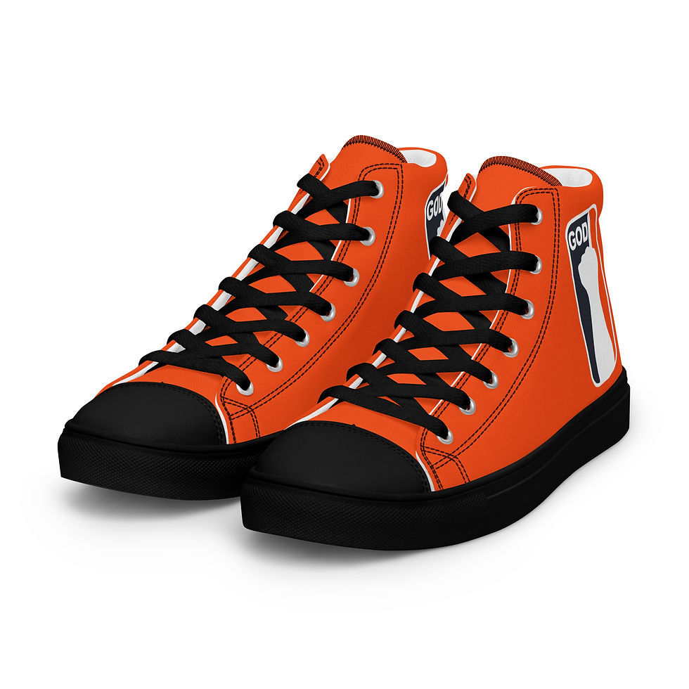 Thumbnail: Men’s High Top Canvas Shoes One Hand GOD Logo In Orange, White & Navy
