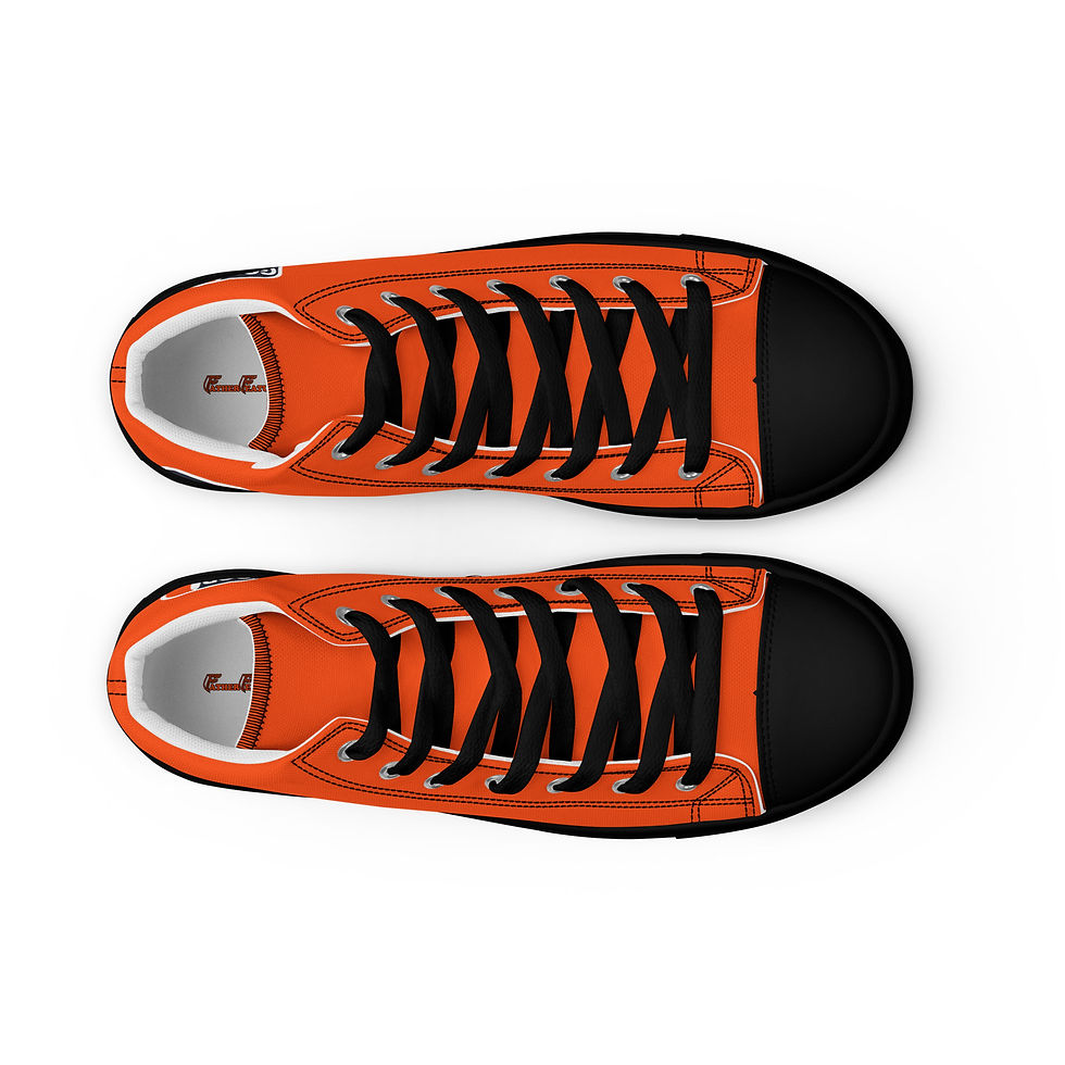 Thumbnail: Men’s High Top Canvas Shoes One Hand GOD Logo In Orange, White & Navy