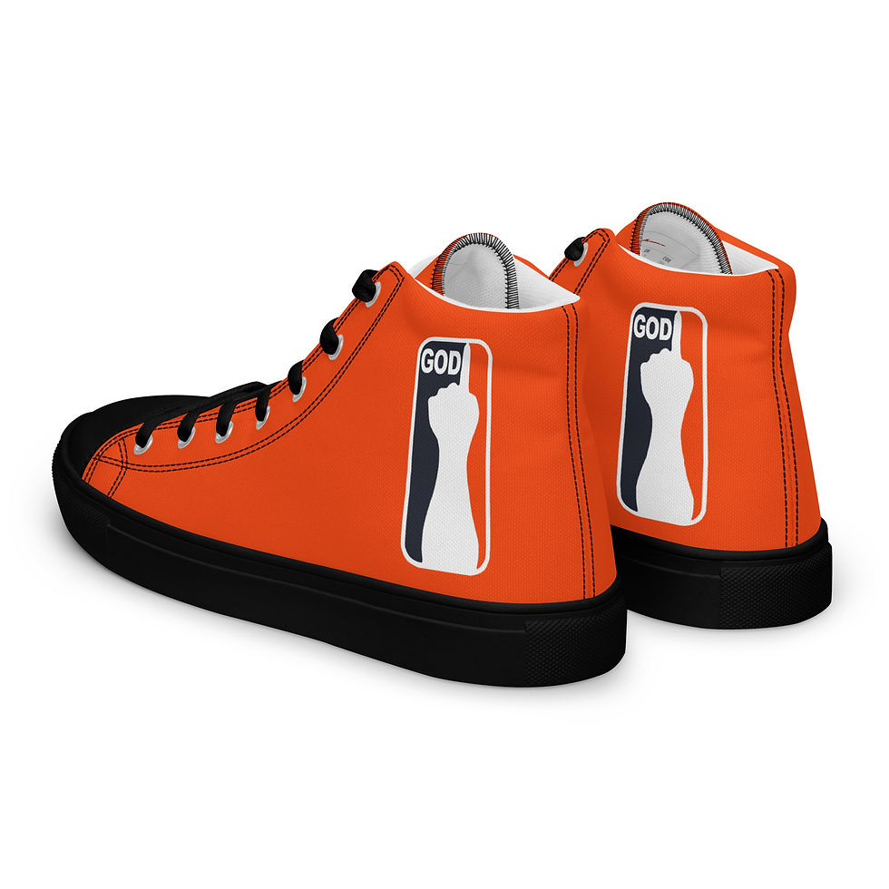 Thumbnail: Men’s High Top Canvas Shoes One Hand GOD Logo In Orange, White & Navy