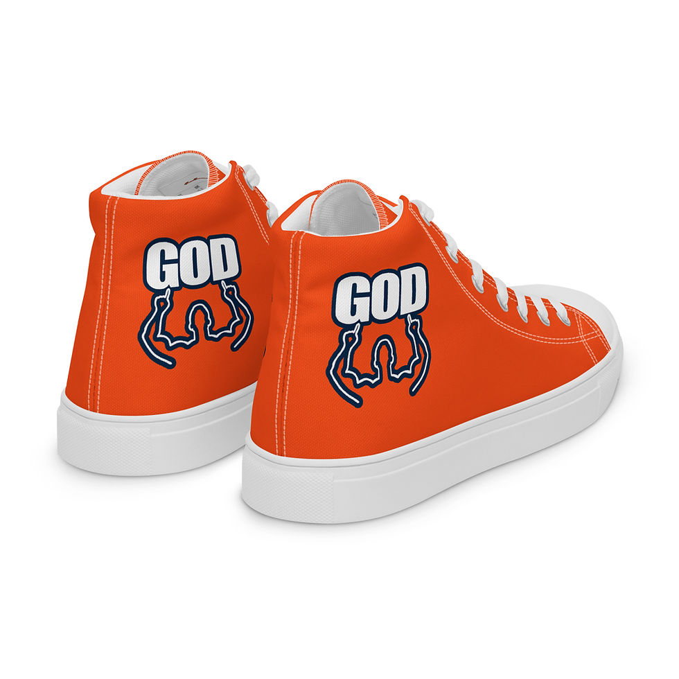 Thumbnail: Men’s High Top Canvas Shoes With 2 Hand's GOD Logo In Orange, White, and Navy