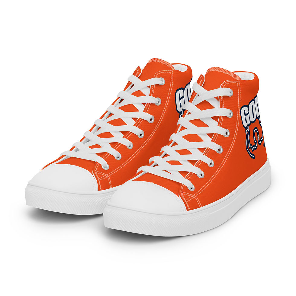 Thumbnail: Men’s High Top Canvas Shoes With 2 Hand's GOD Logo In Orange, White, and Navy