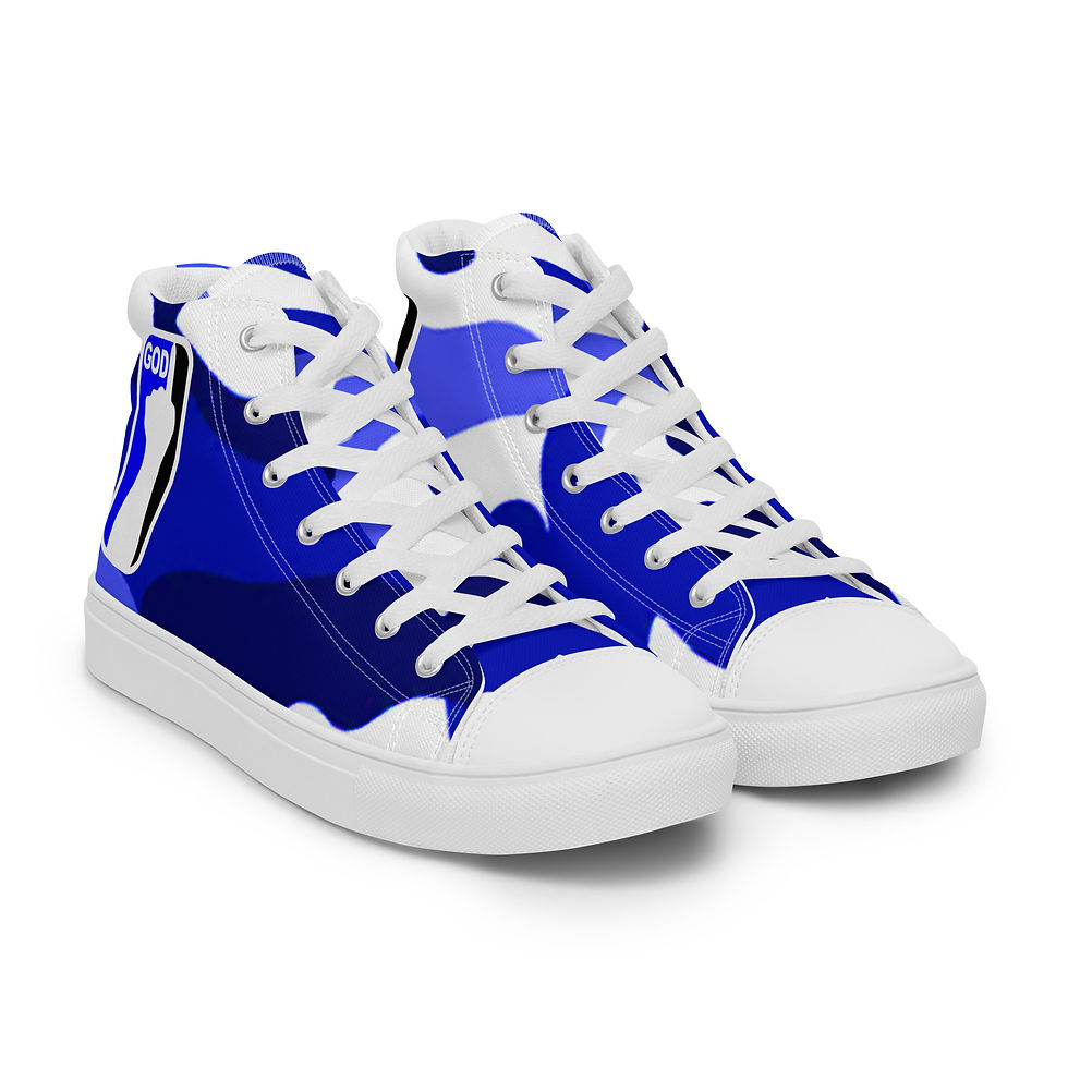 Thumbnail: Men’s High Top Canvas Shoes In Blue, White, Black With One Hand GOD Logo