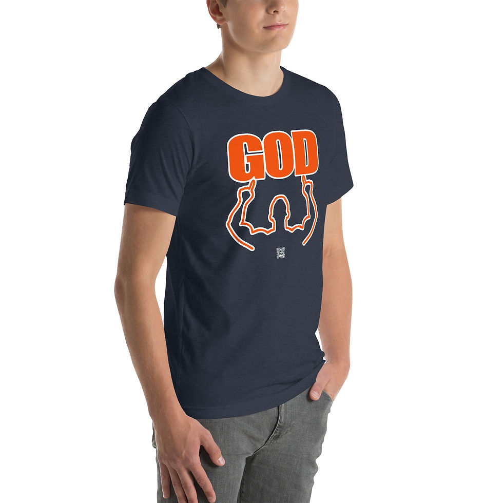 Thumbnail: Mens Shorts In Navey Blue, White, And Orange With 2 Hand GOD Logo