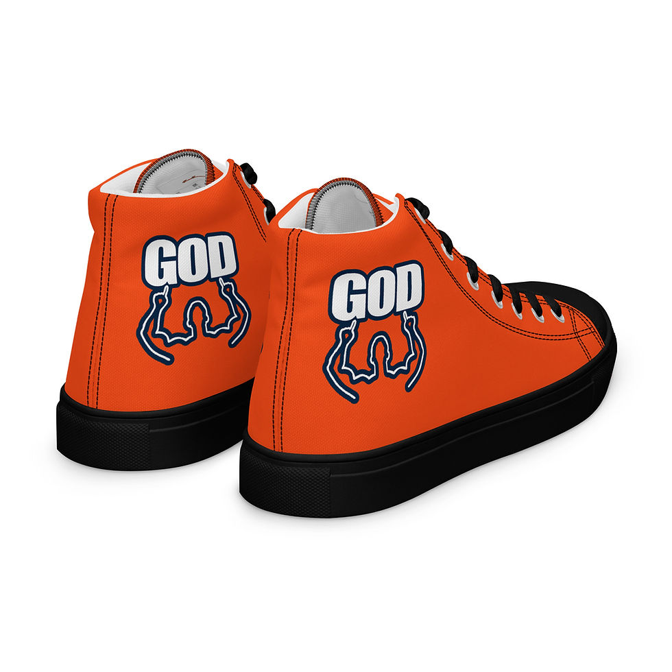 Thumbnail: Men’s High Top Canvas Shoes With 2 Hand's GOD Logo In Orange, White, and Navy