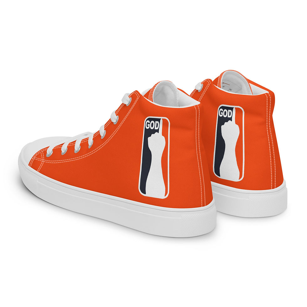 Thumbnail: Men’s High Top Canvas Shoes One Hand GOD Logo In Orange, White & Navy