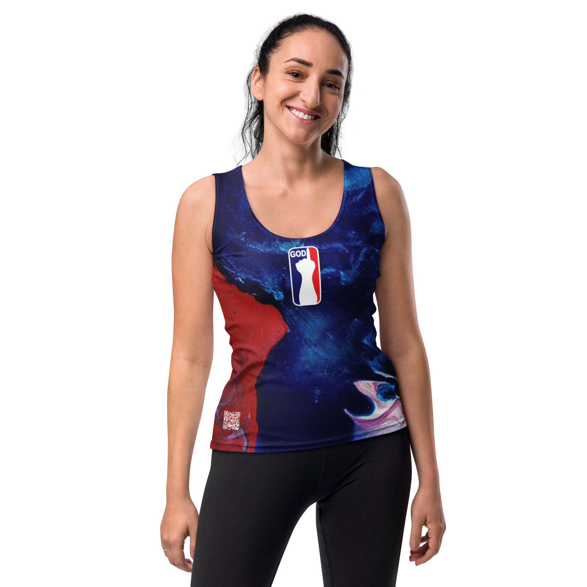 Women's One Hand GOD Logo Tank Top, Red, White and Blue