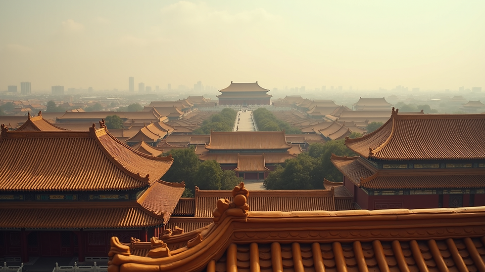 Wide angle view of the Forbidden City’s ornate rooftops