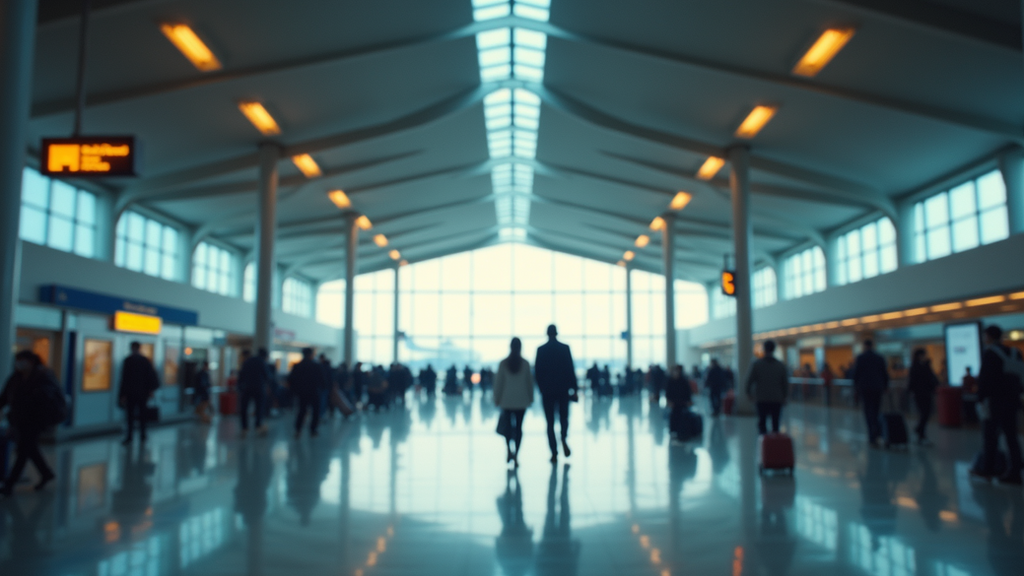 Eye-level view of a busy Chinese airport terminal