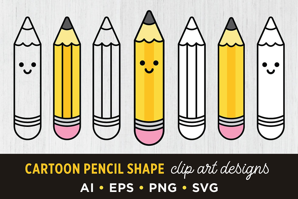 Cute classic yellow pencil with a gray graphite tip and pink eraser and smiling happy face, PNG, SVG, VECTOR