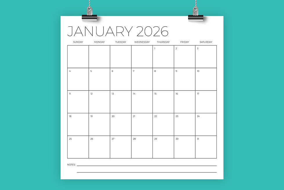 2026 Square 12 x 12 Inch Thin Sans Serif Calendar Template, Calendar PDF, Printable Calendar, Blank Calendar