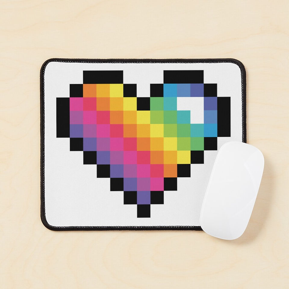 Rainbow Pixel Heart, Mouse Pad, 80s and 90s Video Game Merch Design