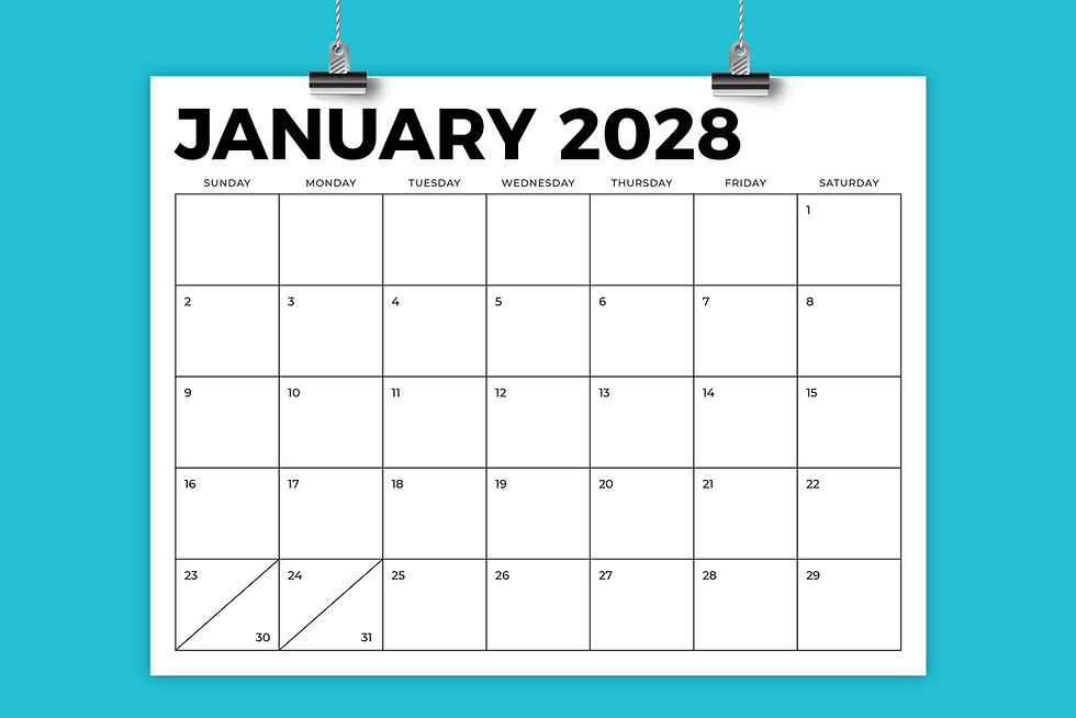 2028 8.5 x 11 Inch Bold Sans Serif Calendar Template, Calendar PDF, Printable Calendar, Blank Calendar