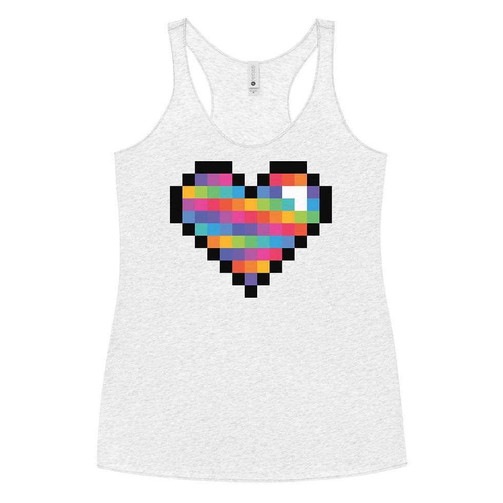 8-Bit Patchwork Pixel Heart Rainbow Women's Racerback Tank