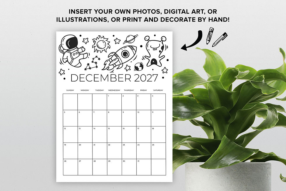 2027 Vertical 8.5 x 11 Inch Designer Calendar Template, Calendar PDF, Printable Calendar, Blank Calendar