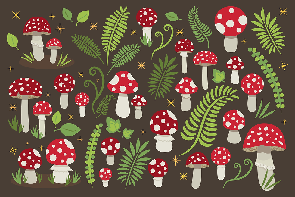 Toadstool Mushroom Clip Art Set, Ferns, Plants, Leaves, Forest, PNG, SVG, VECTOR
