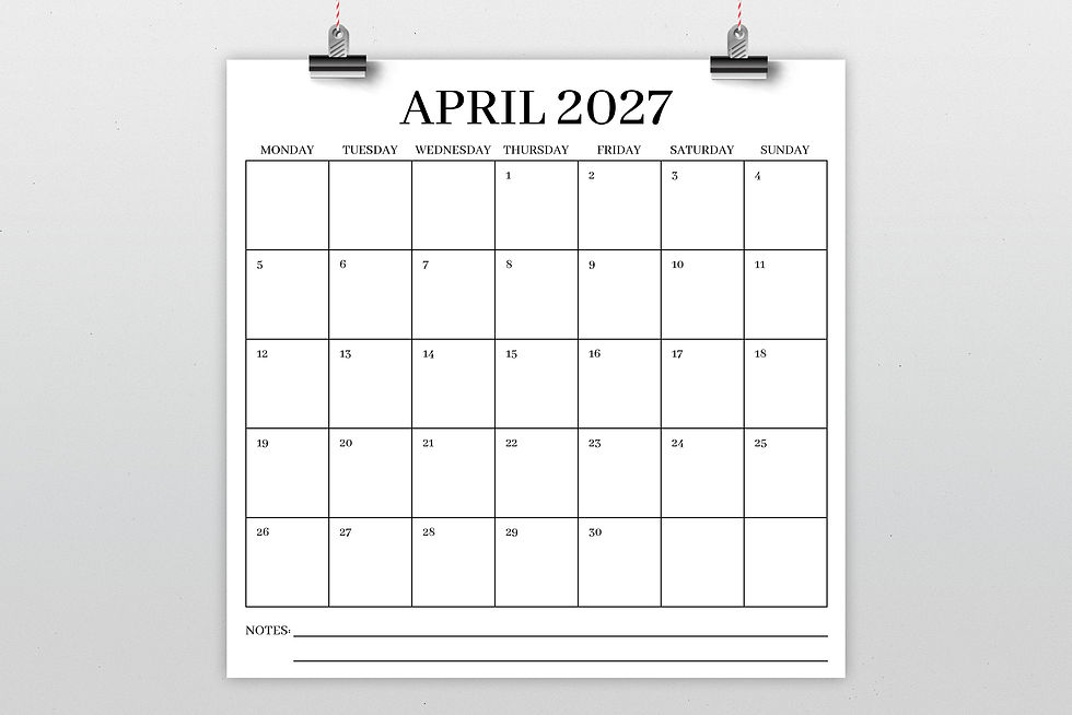 Thumbnail: 2027 Square Monday to Sunday 12 x 12 Inch Centered Serif Calendar Template, JPG, PNG, INDD, PDF, Printable, Blank