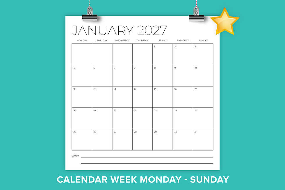 2027 Square Monday to Sunday 12 x 12 Inch Thin Sans Serif Calendar Template, PDF, Printable Calendar, Monday through Sunday