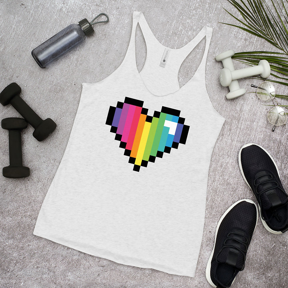 Thumbnail: 8-Bit Vertical Stripe Pixel Heart Rainbow Women's Racerback Tank