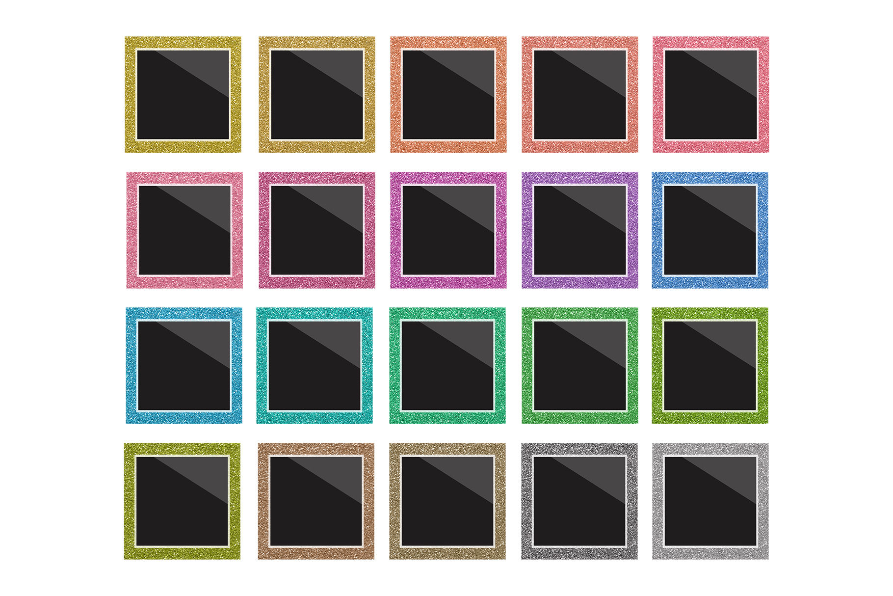 Square Instant Film Glitter Frame Clip Art Set Set, PNG, Square Border Set, Colorful Frame