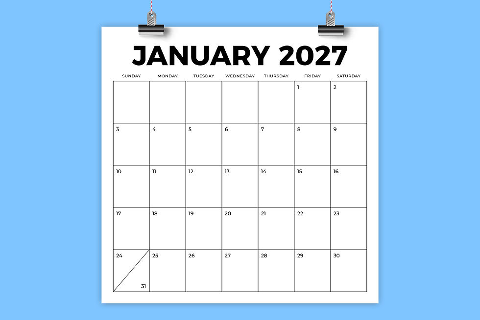 2027 Square BOLD 12x12 Calendar Template, Printable, Blank Calendar, PDF, JPG, PNG, INDD