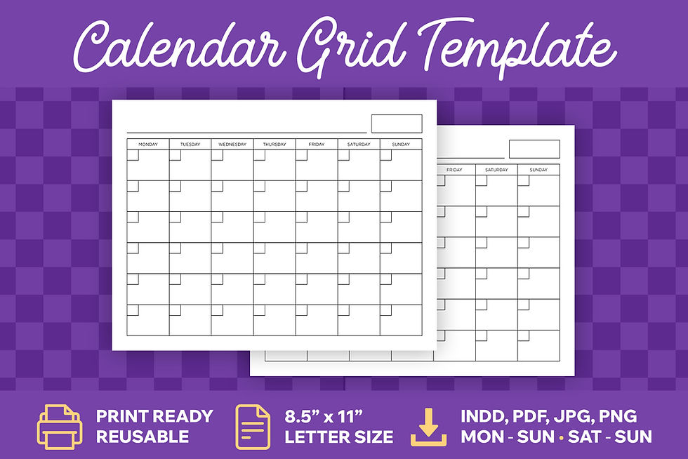 8.5" x 11" Calendar, 8.5x11 Calendar, Calendar Template, Printable Calendar, Reusable Calendar, Forever Calendar, 6 Rows, PDF